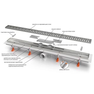 Душевой лоток Veconi Medium N 950 V950MN с решеткой Хром глянцевый